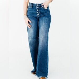 JUDY BLUE NWT 0 (2 good) COLUMN button fly hightwaist wide leg Denim Jeans